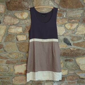 Cynthia Linen Blend Color Block Sleeveless Dress